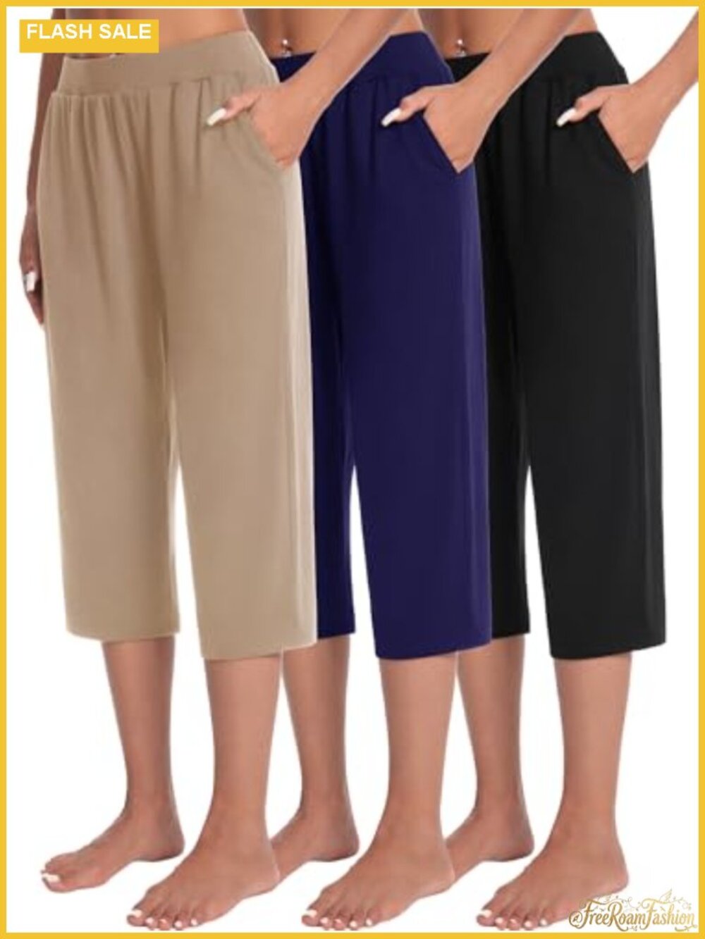 3 Pack Capri Pants Women's Wide Leg Lounge Yoga Sweatpants Pockets